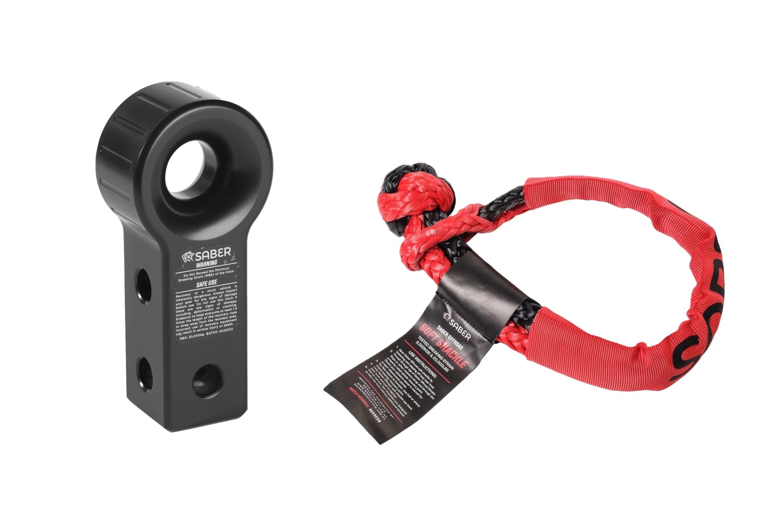 7075 Aluminium Rope Friendly Recovery Hitch - Black & 9K Soft Shackle